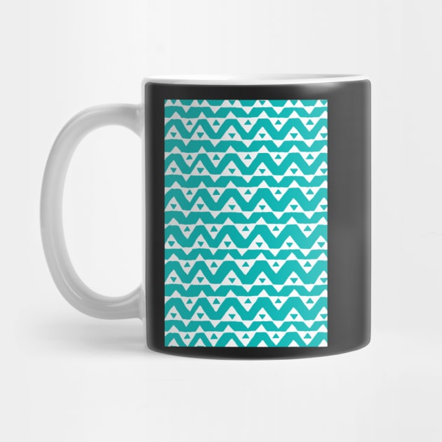 Teal Blue White Triangle Chevron Pattern by dreamingmind